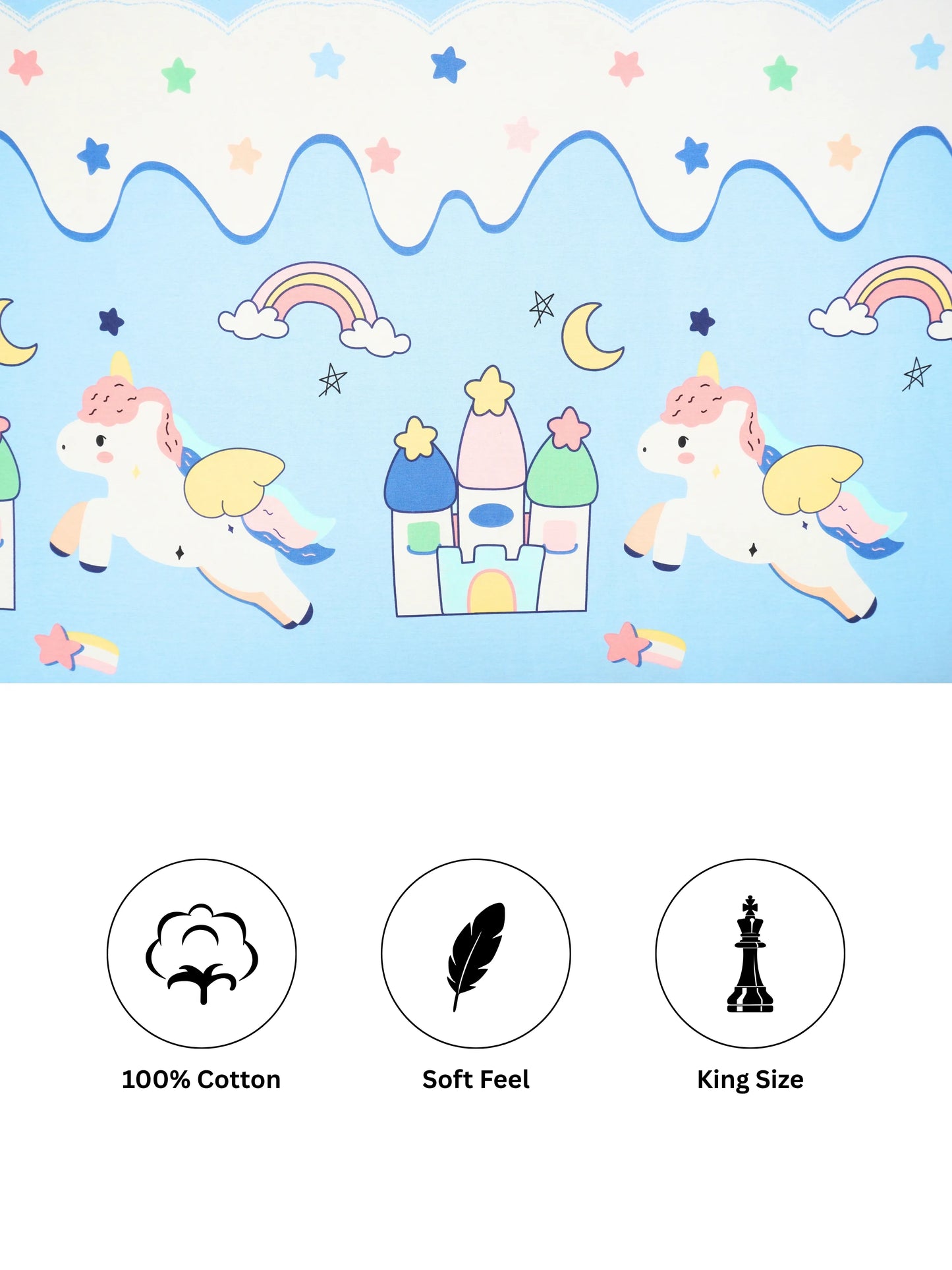 Unicorn Castle Dreams 100% Cotton Kids King Bedsheet Set