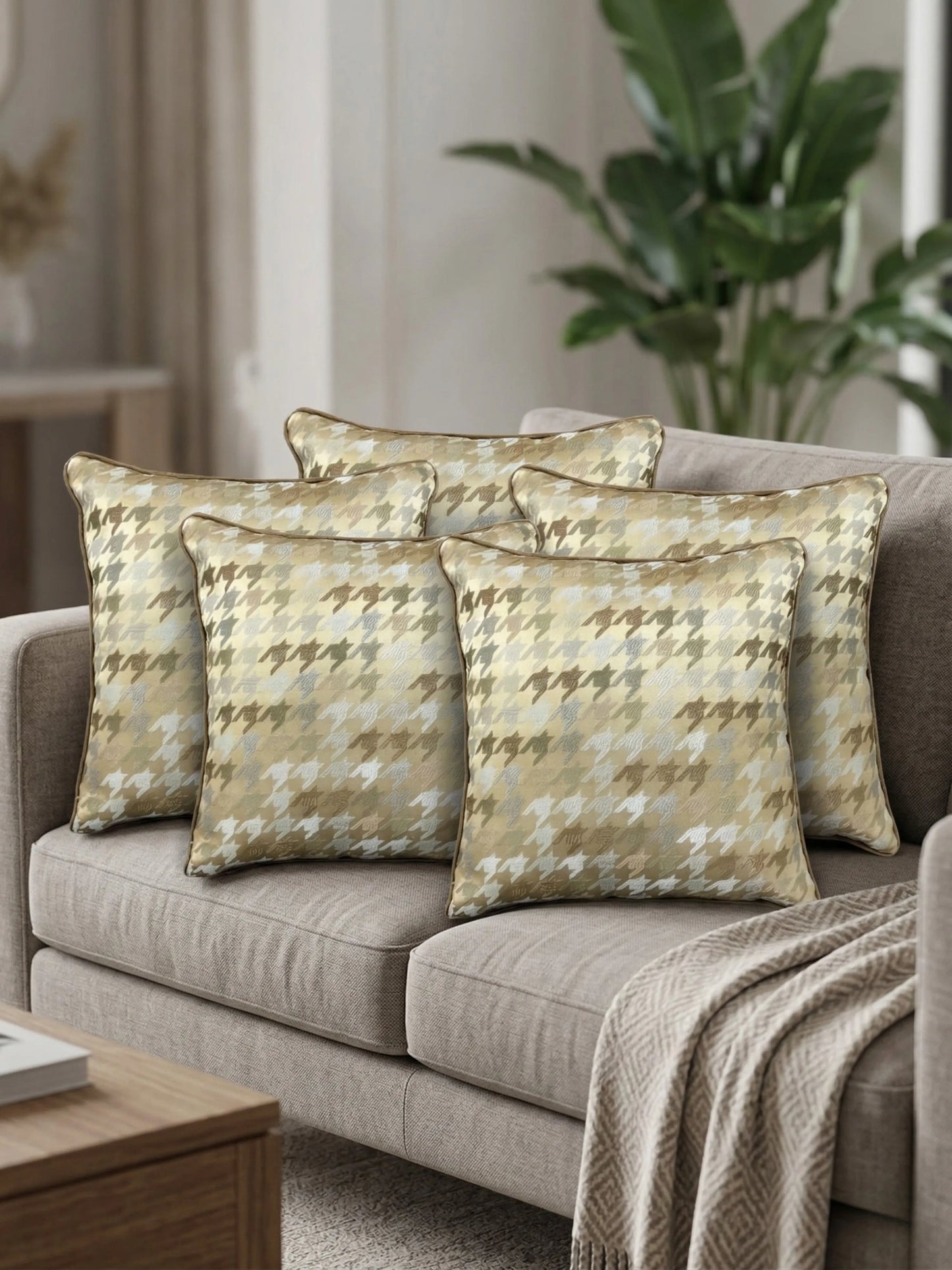 Houndstooth Cushion Covers with Hidden Zipper (Set of 5)