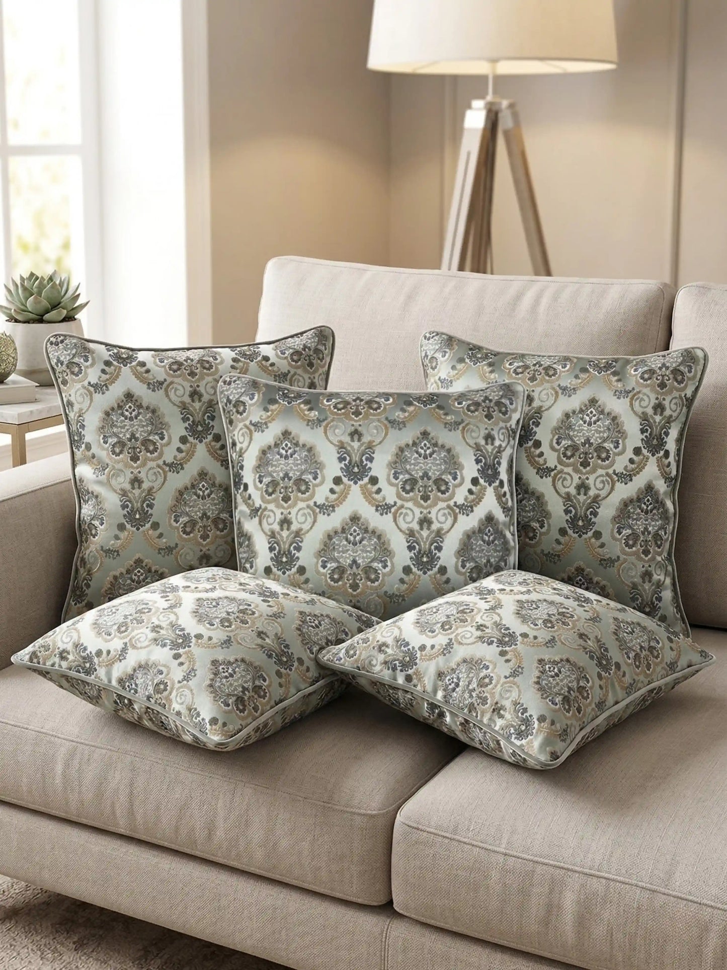 Damask Pattern Cushion Covers with Hidden Zipper (Set of 5)