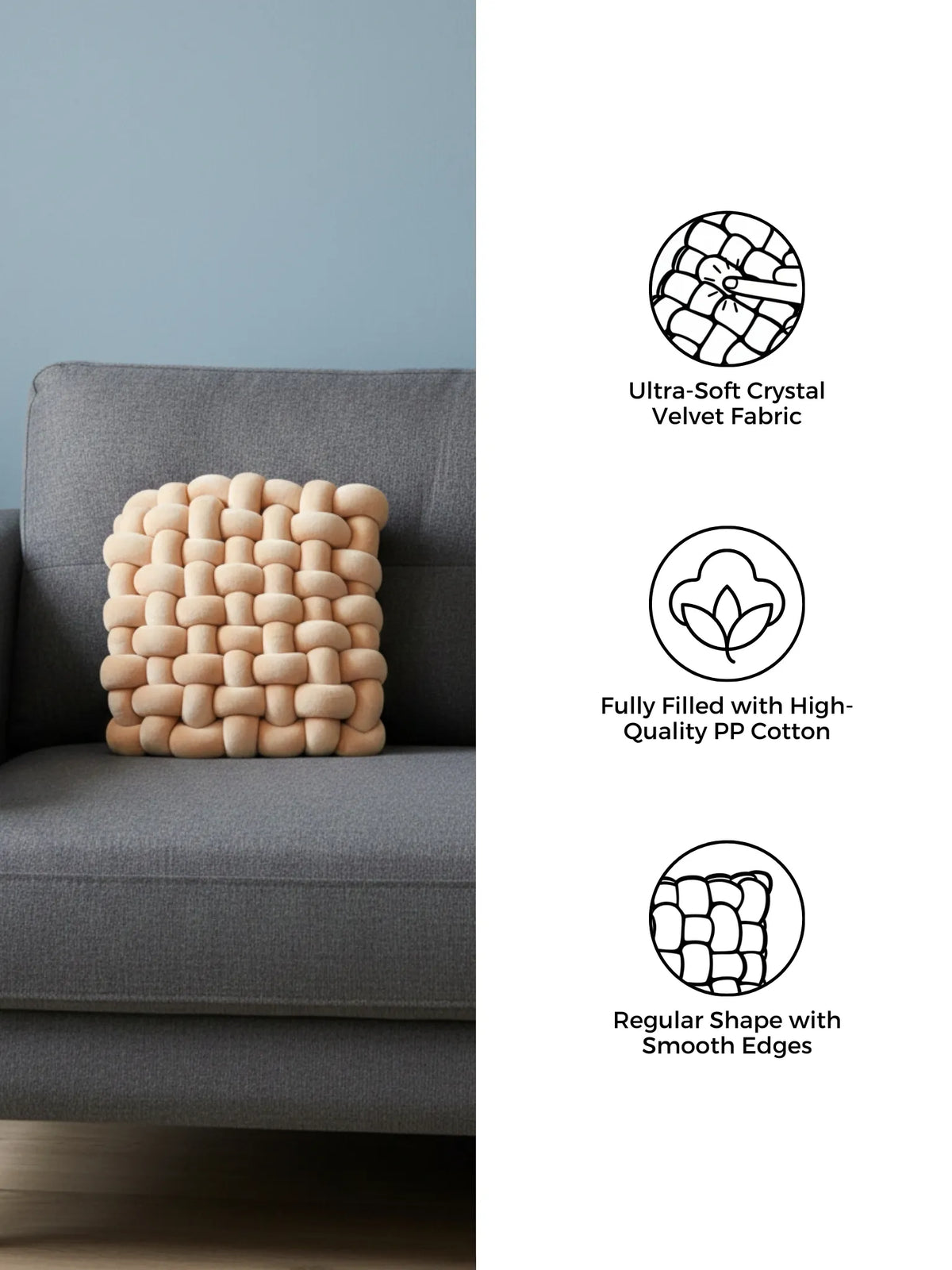 Square Knotted Cushion Pillow – Soft Decorative Accent for Sofa & Bed