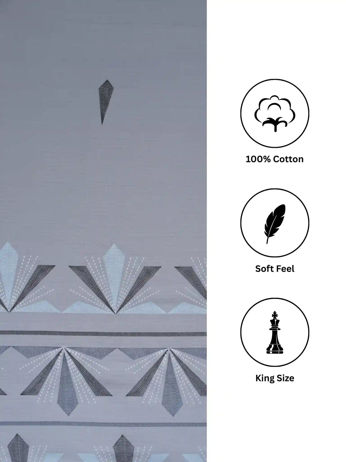 Soft Feel, Geometric Motifs King Bed Sheet Set with 2 Pillow Cases – 100% Cotton (300 TC)