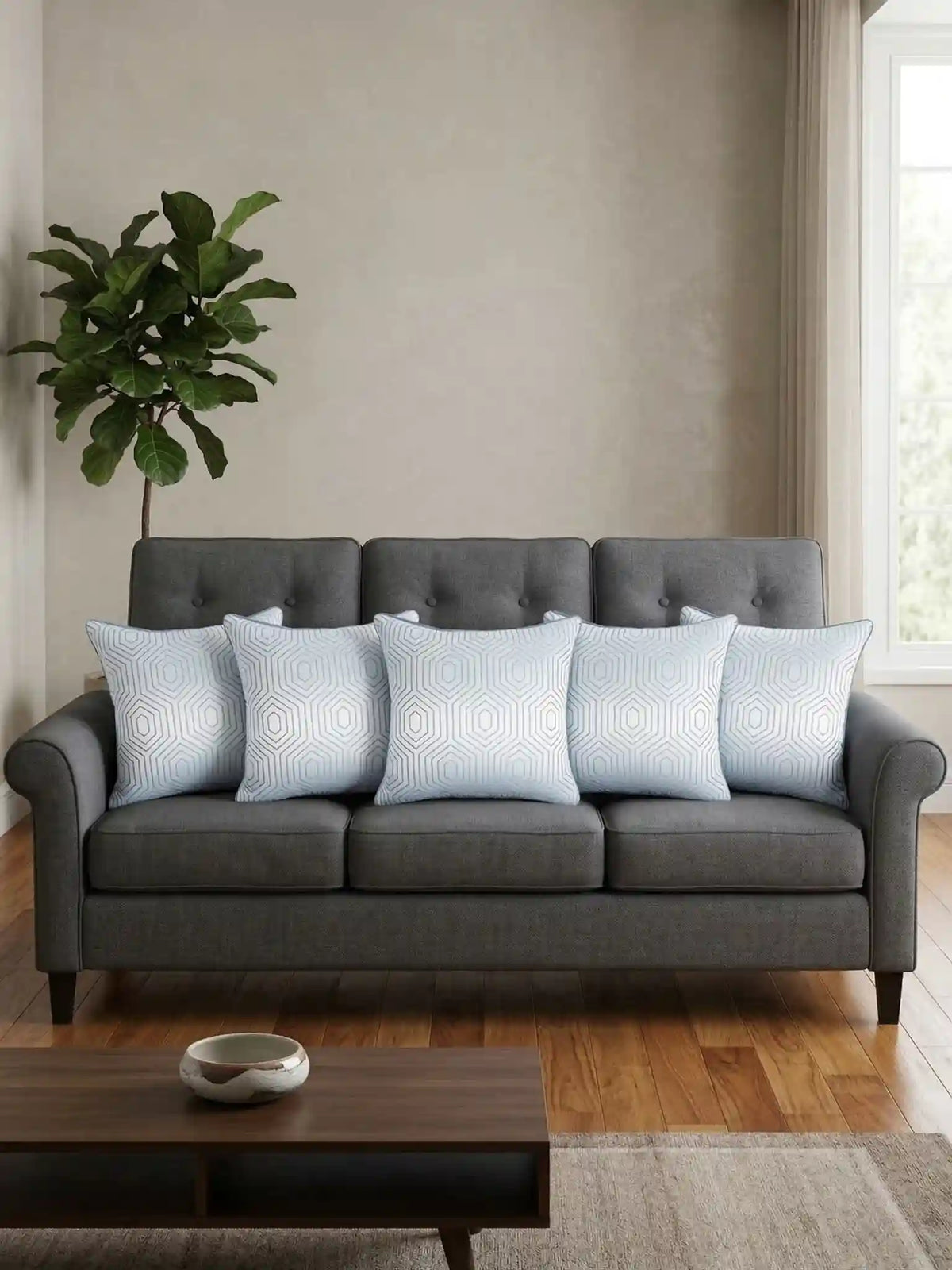 Geometric Pattern Cushion Covers with Hidden Zipper (Set of 5)
