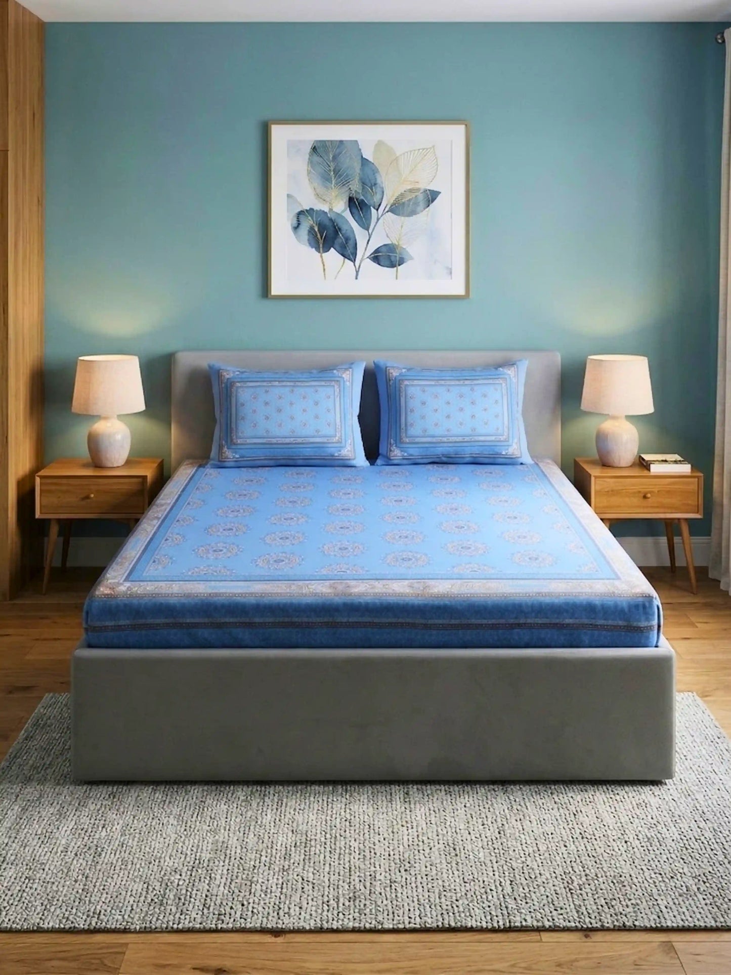Essenze Digital Cotton Queen Size Bedsheet Set (300 TC)