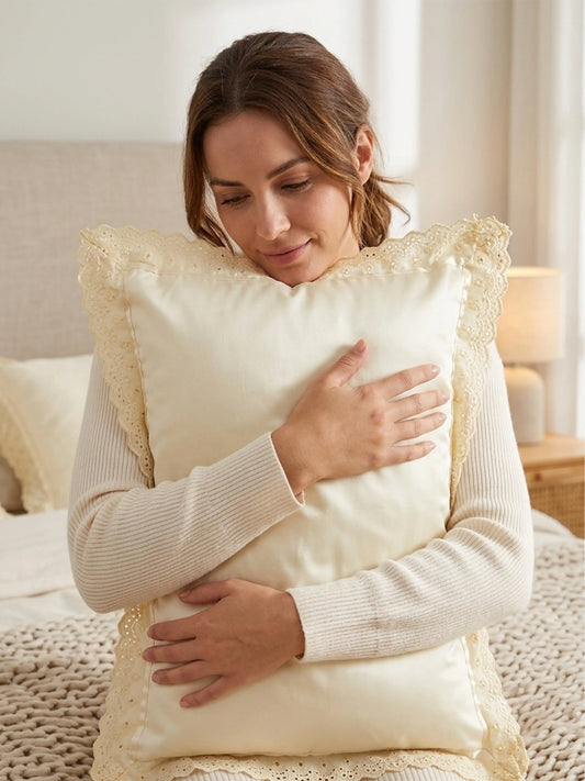 AtoZ Home Decor Cotton Lace Border Pillow Covers (Set of 1 & 2)