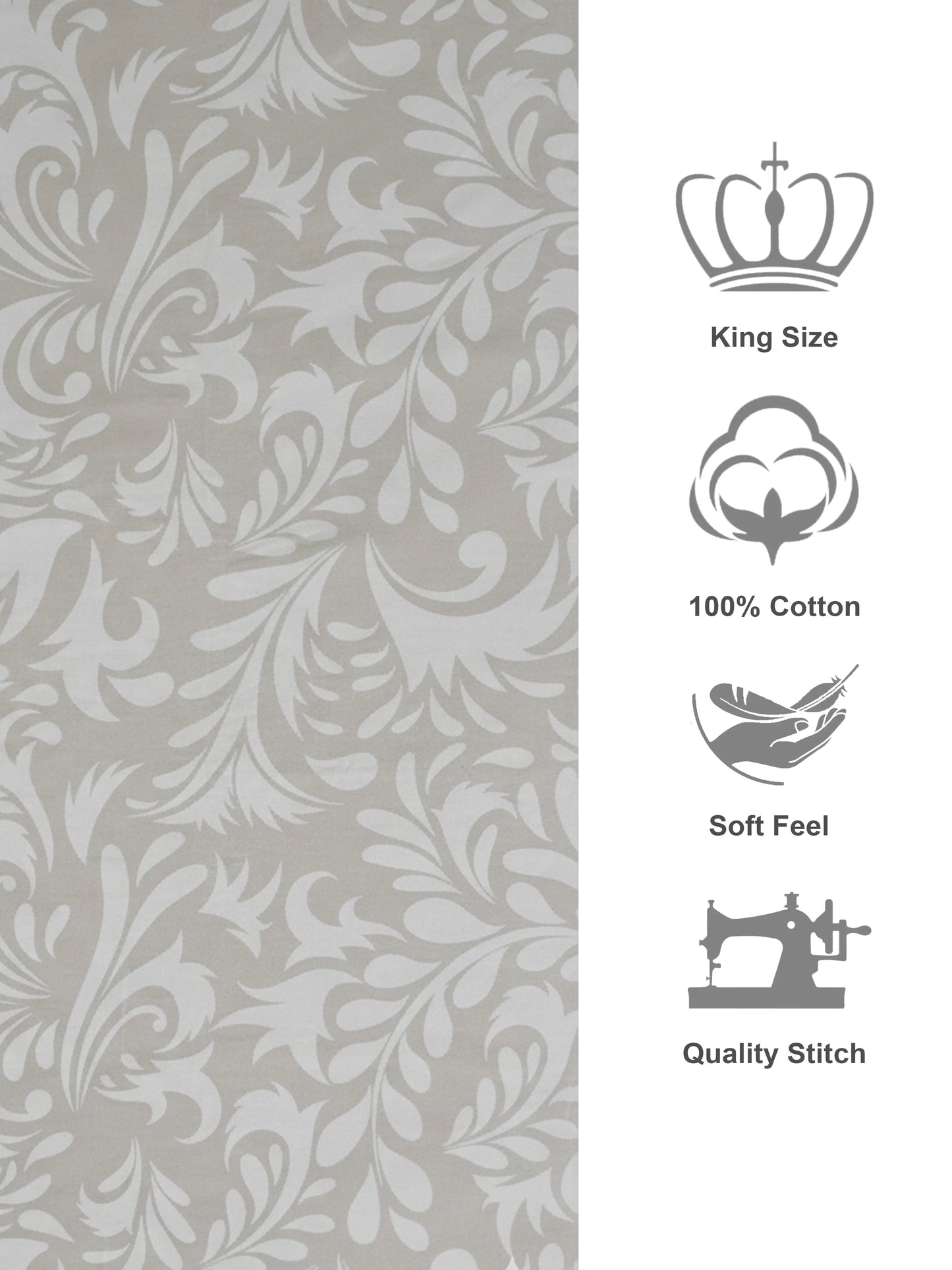 Soft Feel, Elegant Damask Pattern King Bed Sheet Set – 100% Cotton (300 TC)