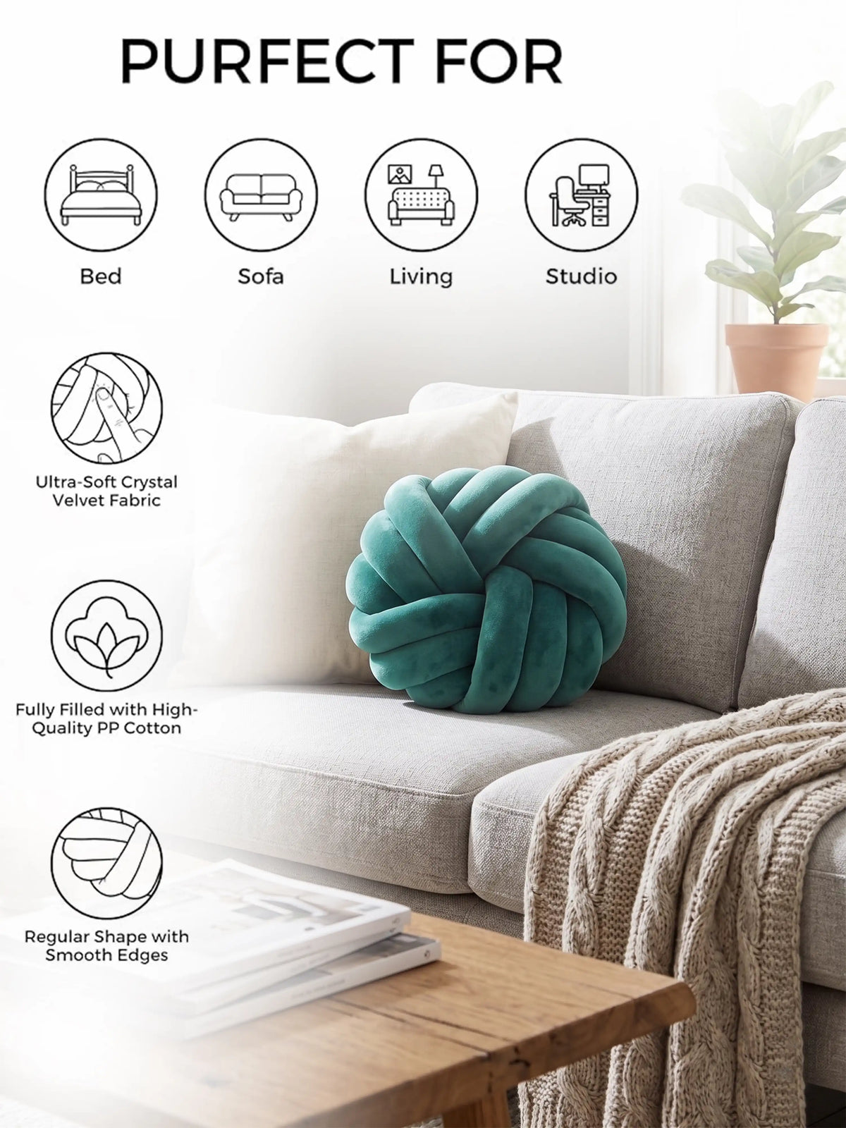 Round Knotted Cushion Ball Pillow – Soft Decorative Sofa & Bed Accent