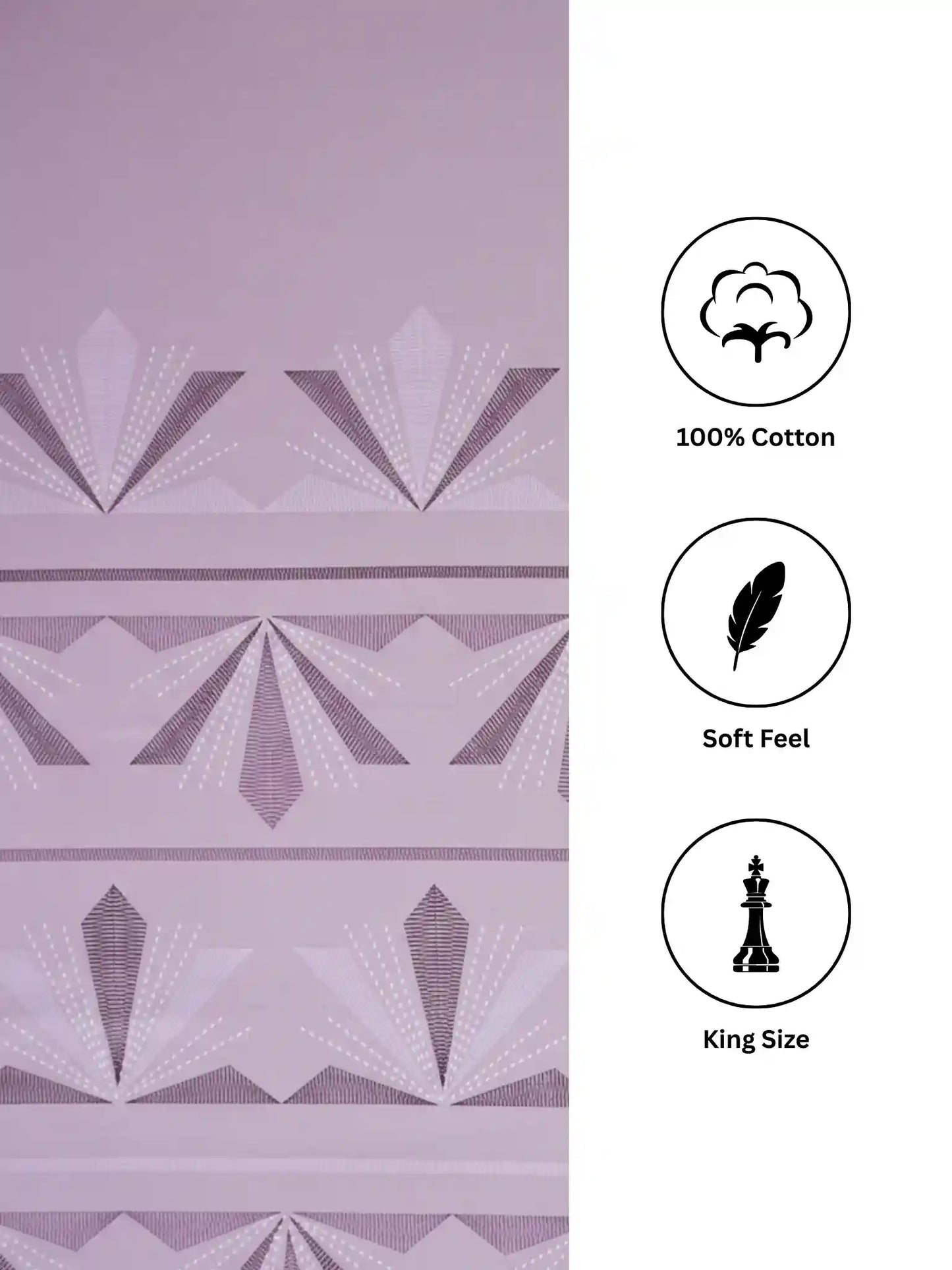 Soft Feel, Geometric Motifs King Bed Sheet Set with 2 Pillow Cases – 100% Cotton (300 TC)