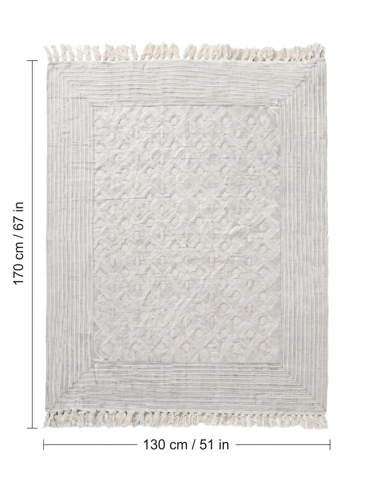 Atoz Home Decor Traditional Sanganeri Block Printed Cotton-Jute Throw with Fringe (130 x 170 cm)