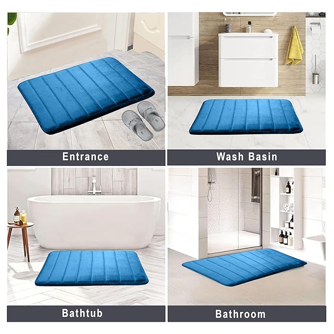 Soft Glow Memory Foam Striped Rectangle Anti-Skid Bath Mat – Super Absorbent & Washable Mat for Bathroom, Kitchen & Living Area