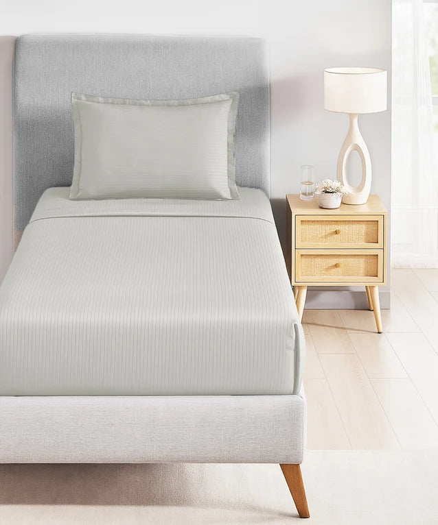 MyTrident Classic Solid Stripe 210 TC Cotton Bedsheet Set with Pillow Covers