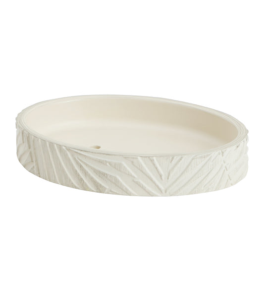 Ivory Leaf-Patterned Oval Resin Soap Dish – Elegant & Textured