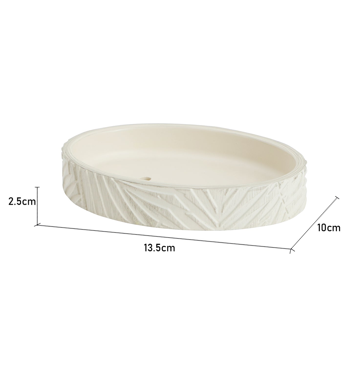 Ivory Leaf-Patterned Oval Resin Soap Dish – Elegant & Textured