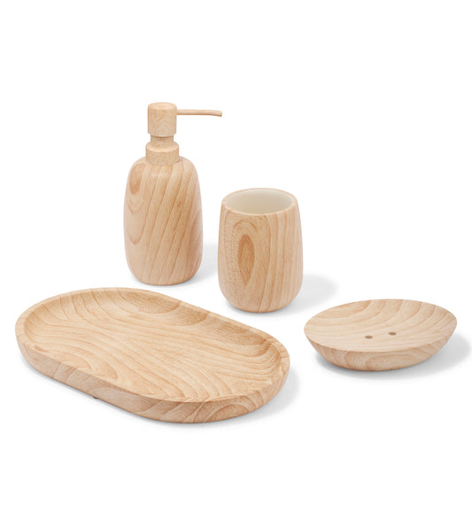 Neutral Bath Set – Wood Texture, Stone Feel