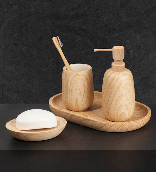 Neutral Bath Set – Wood Texture, Stone Feel