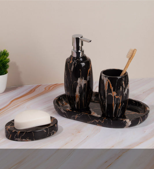Timeless 4-Piece Bath Set – Chocolate Polyresin Elegance
