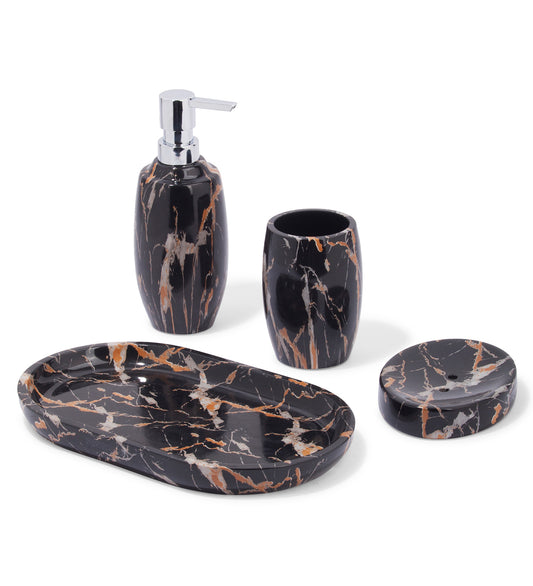 Timeless 4-Piece Bath Set – Chocolate Polyresin Elegance