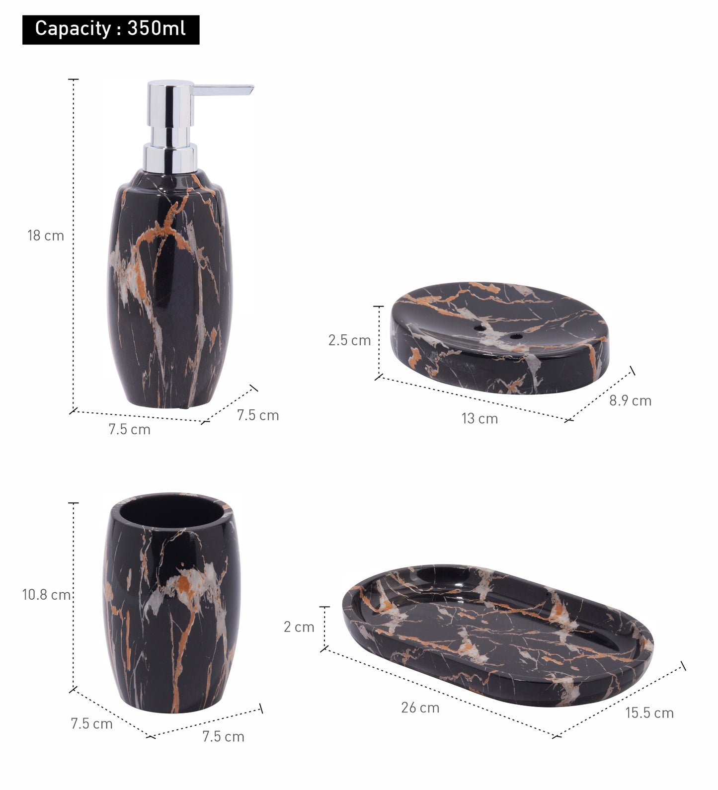 Timeless 4-Piece Bath Set – Chocolate Polyresin Elegance