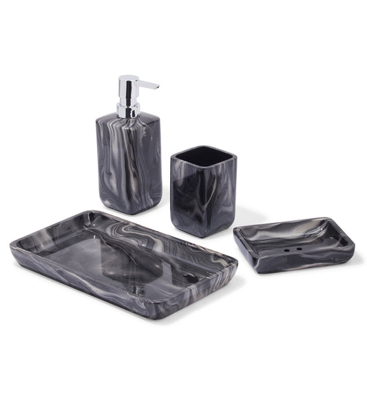LustraStone 4-Piece Bath Accessories Set – Elegant Resin Bathroom Decor