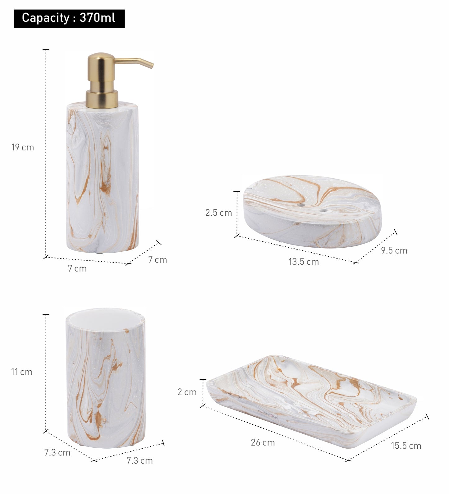 Luxe Aura Bath Set of 4 – Elegant Polyresin Bathroom Accessories