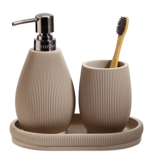 Obsessions Myra 3-Piece Polyresin Bathroom Accessory Set – Taupe
