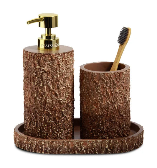 Obsessions Myra 3-Piece Polyresin Bathroom Accessory Set – Brown