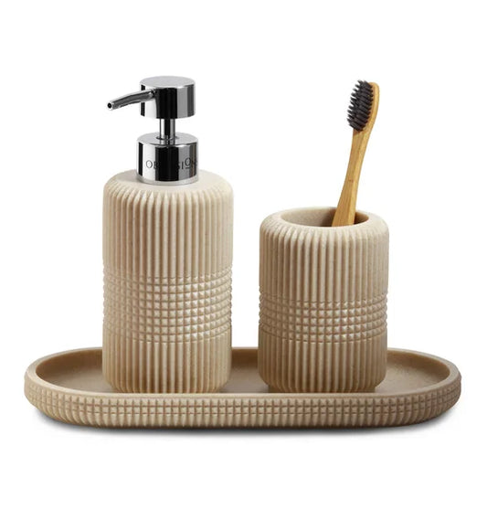 Atoz Home Decor Obsessions Myra 3-Piece Polyresin Bathroom Accessory Set – Dark Beige