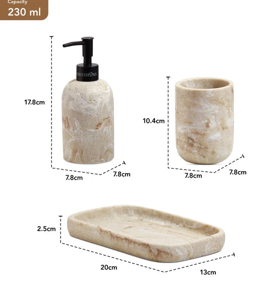Obsessions Myra 3-Piece Polyresin Bathroom Accessory Set – Beige