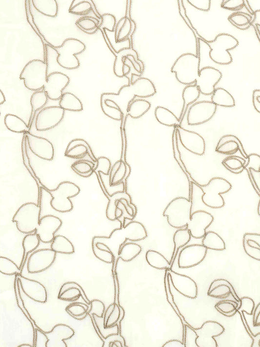 White Curtain Fabric with Beige Floral Embroidery – Abstract Vine Design, 4ft & 10ft Widths