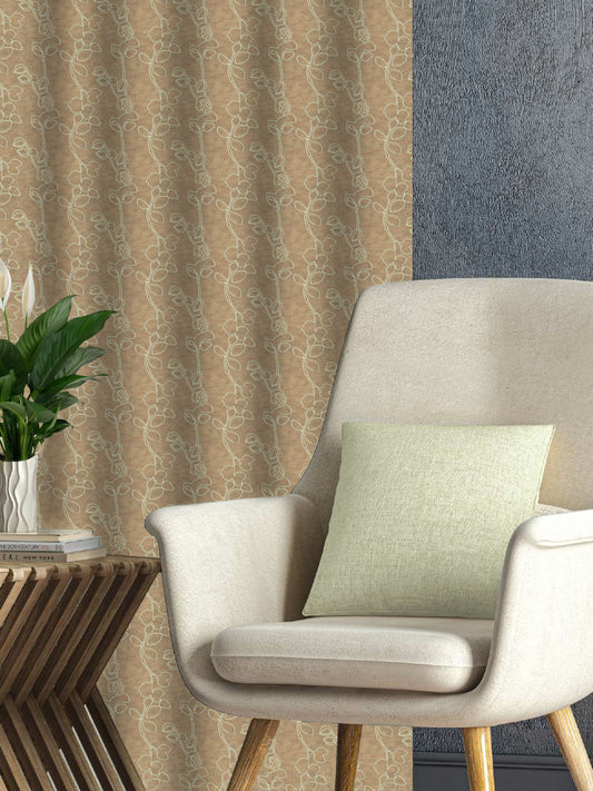 Brown Curtain Fabric with Abstract Vine Embroidery – 4ft & 10ft Widths
