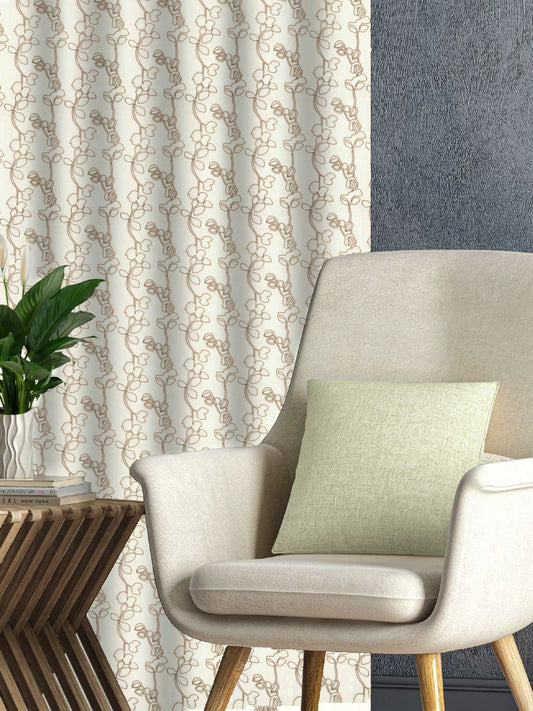 White Curtain Fabric with Beige Vine Embroidery – 4ft & 10ft Widths