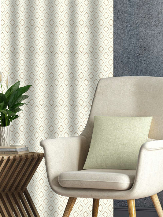 White Curtain Fabric with Brown Diamond Lattice Embroidery – 4ft & 10ft Widths