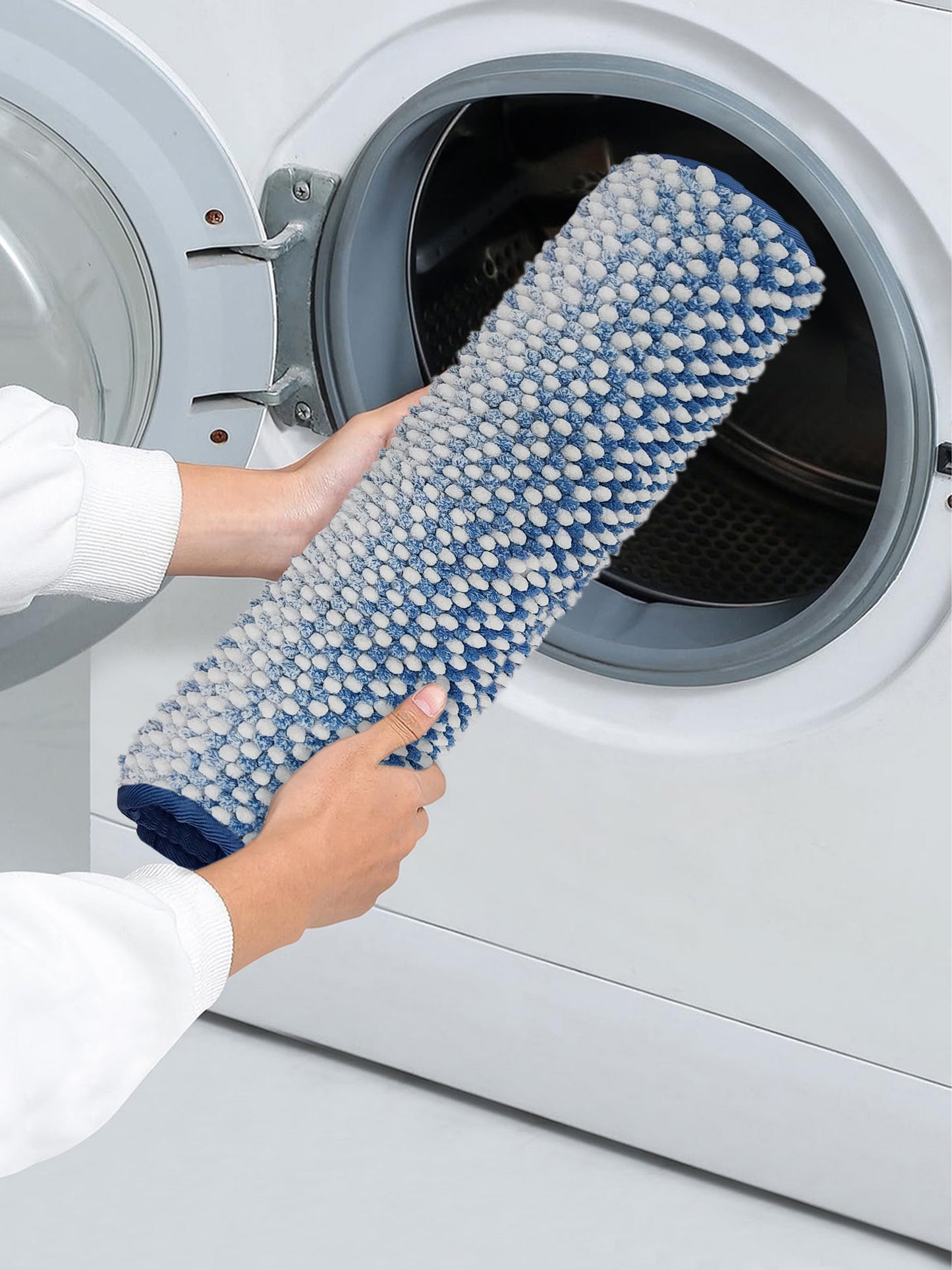 Blue White Bubble Textured Bath Rug – Soft Tufted Bathroom Mat Anti-Skid