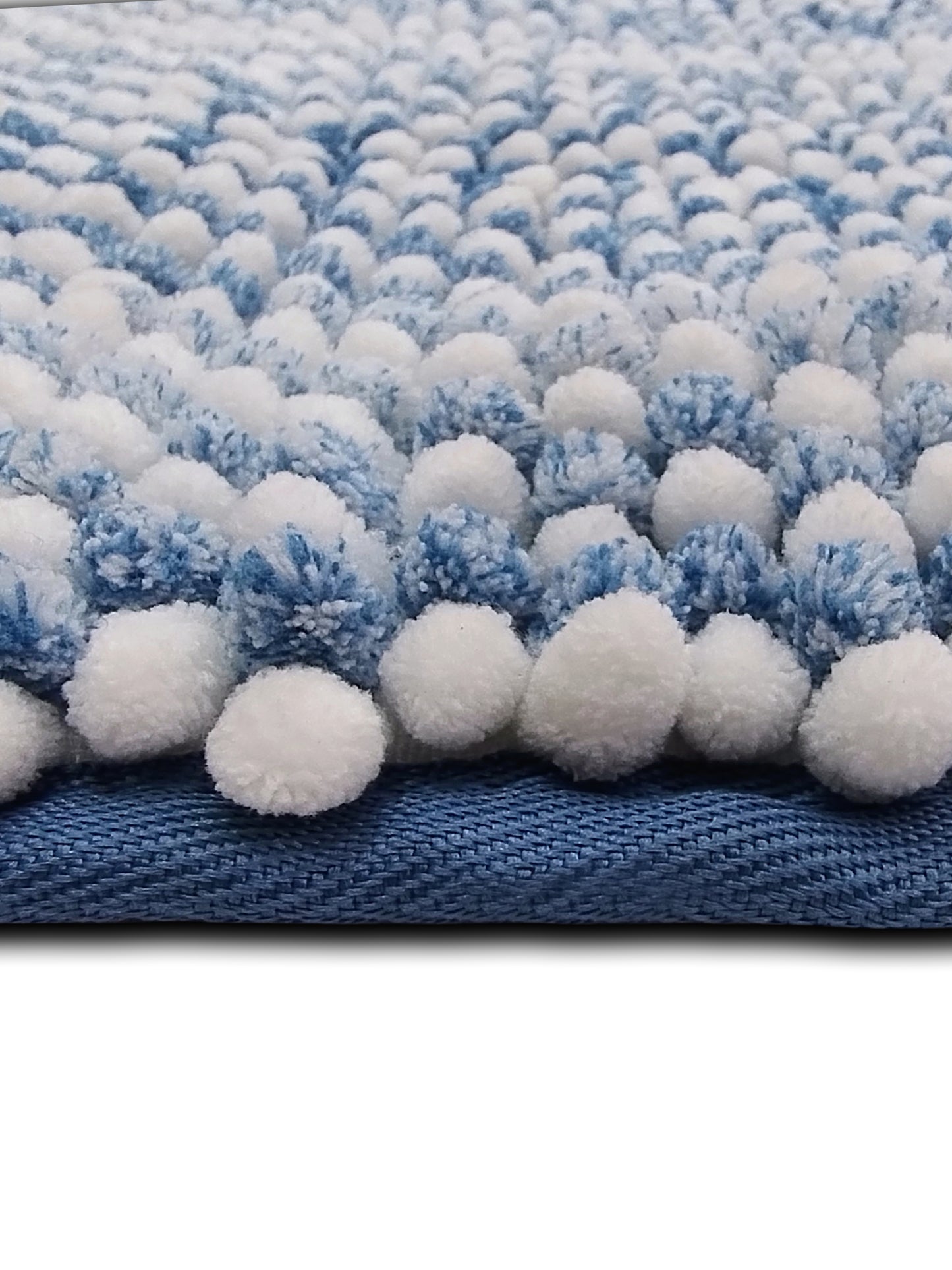Blue White Bubble Textured Bath Rug – Soft Tufted Bathroom Mat Anti-Skid