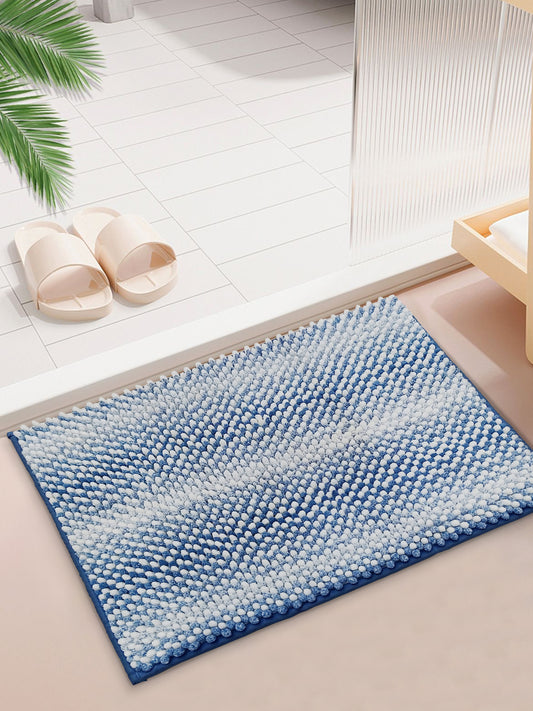 Blue White Bubble Textured Bath Rug – Soft Tufted Bathroom Mat Anti-Skid
