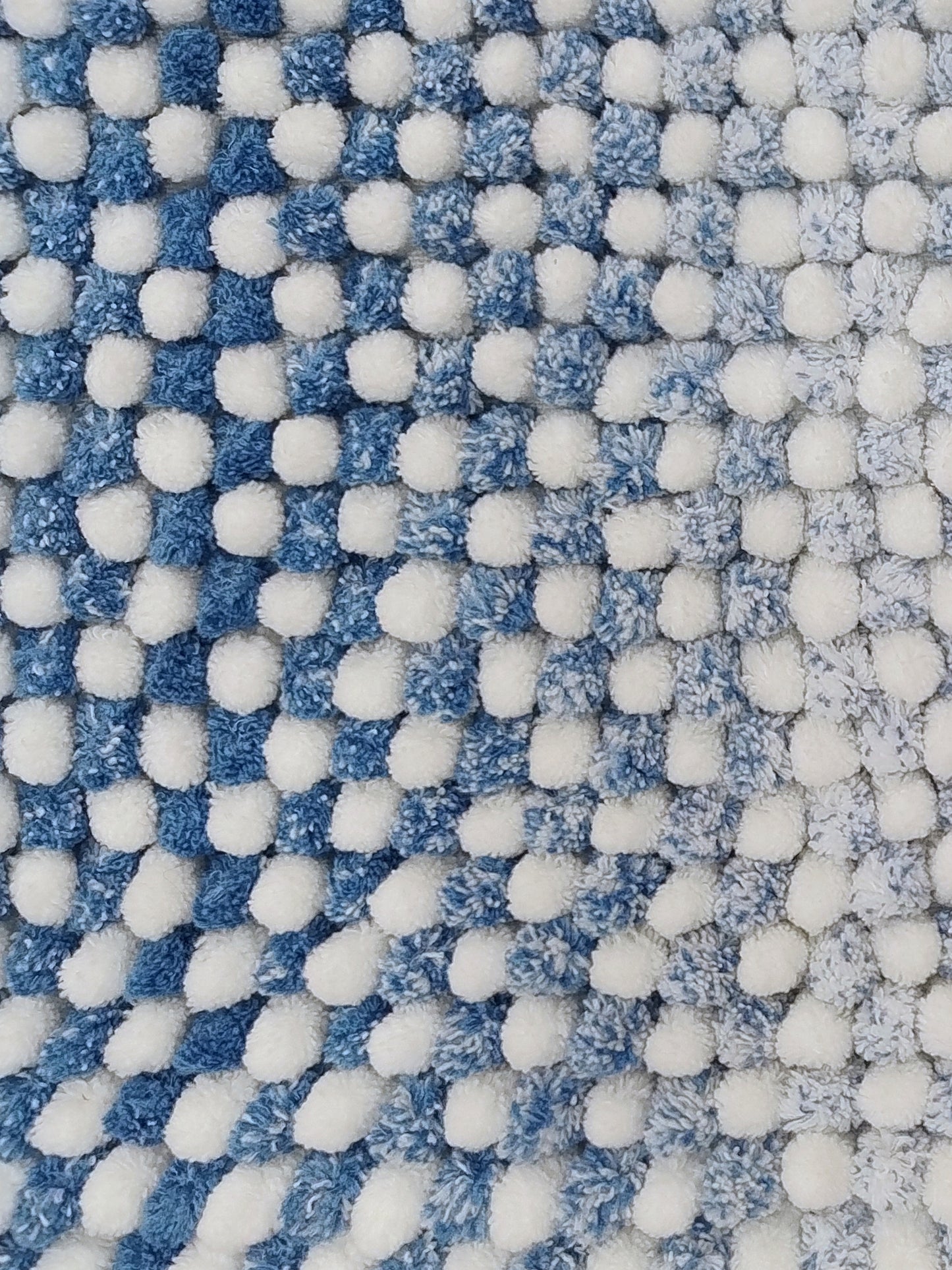 Blue White Bubble Textured Bath Rug – Soft Tufted Bathroom Mat Anti-Skid