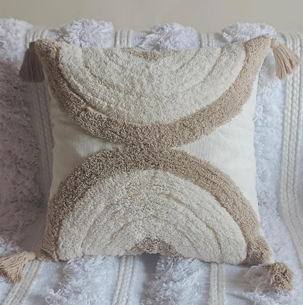 Cream & Beige Tufted Cotton Cushion Covers Set of 2 – 18x18 Inch For Sofa & Bed