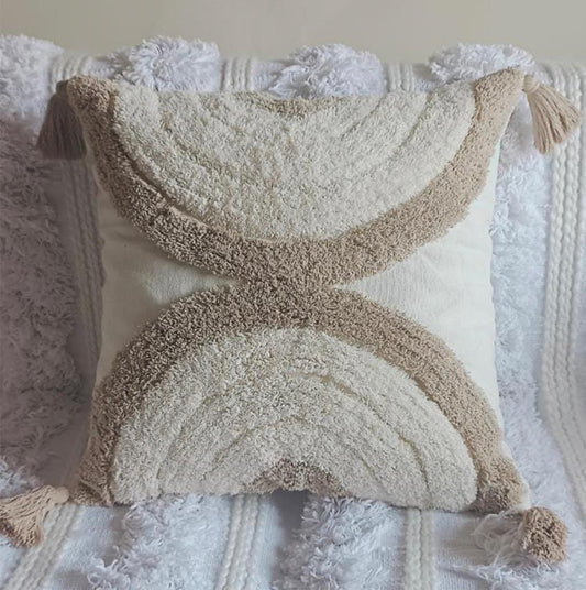 Cream & Beige Tufted Cotton Cushion Covers Set of 2 – 18x18 Inch For Sofa & Bed