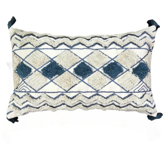 Diamond Pattern Cushion Cover – Teal Tassel Detailing, 12x20