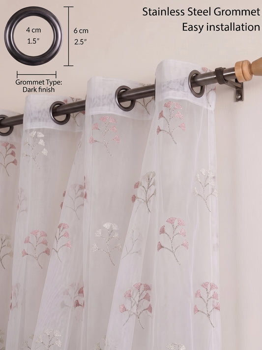 AtoZ Home Decor Floral Embroidered Sheer Window Curtain | Available in Colors & Sizes