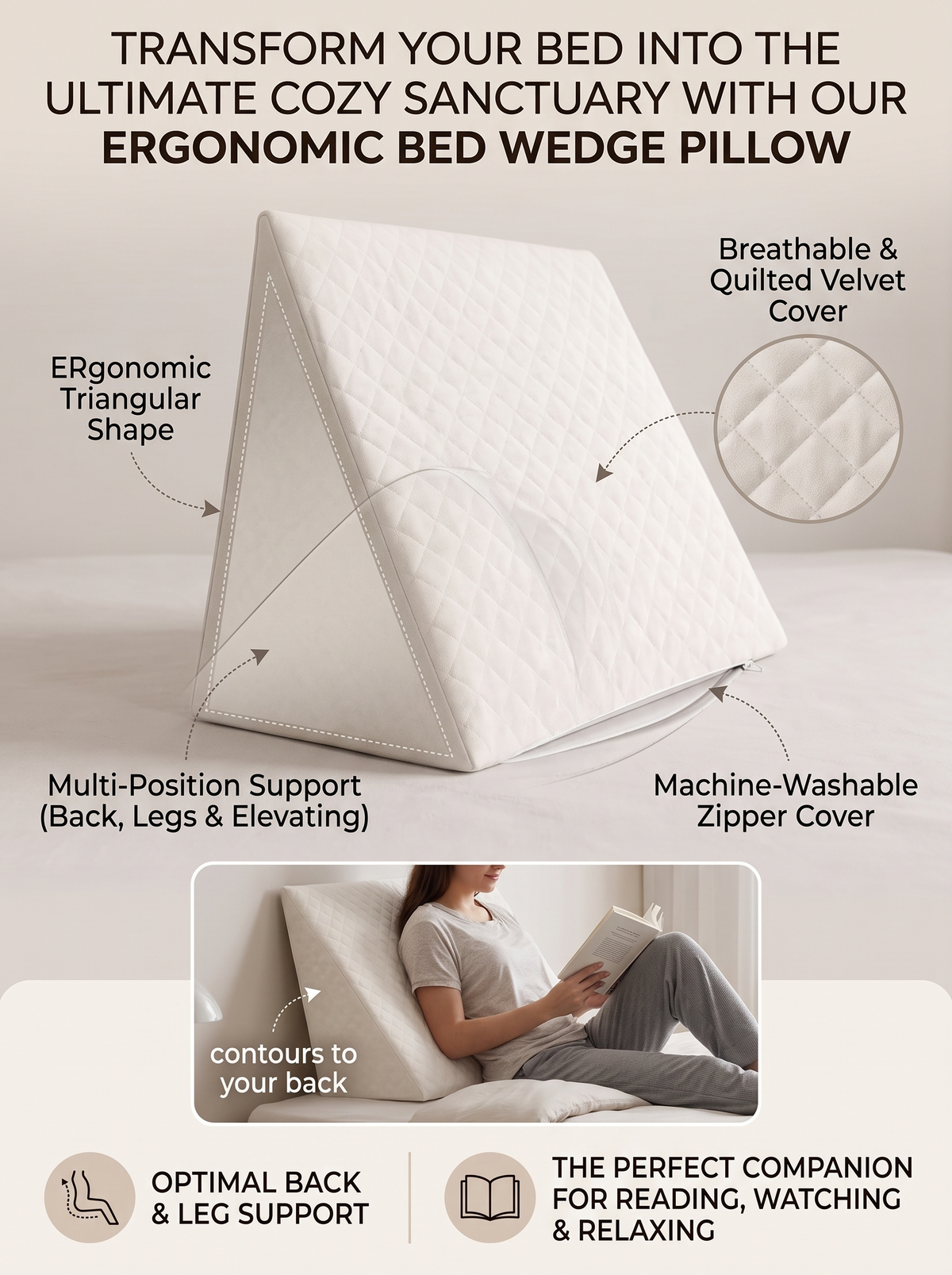 METROPOLIS Harmony Memory Foam Bed Wedge Pillow | Orthopedic 20x20x10"