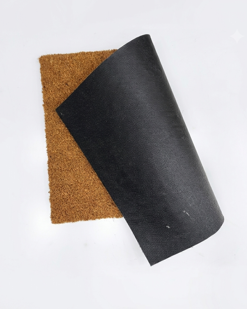 Black doormat and brown coir mat on a white background