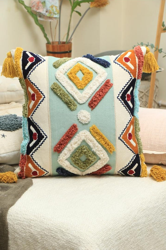 Geometric Cotton Tufted Cushion Covers Set of 2 | 18x18 Inch | Sofa Pillow Cases