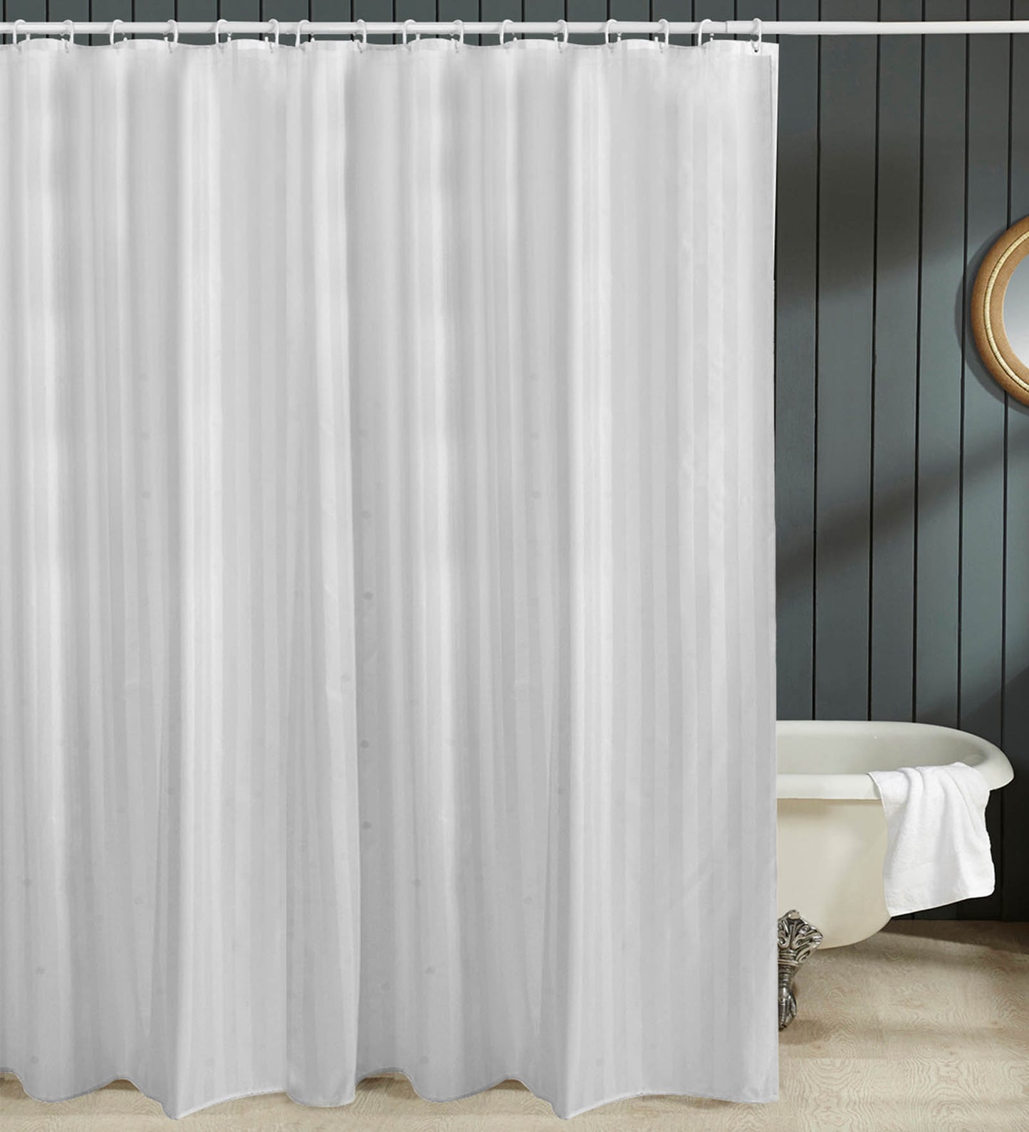 Water Repellent Polyester Shower Curtain – Quick Dry & Soft Feel (with Hooks) | Blue