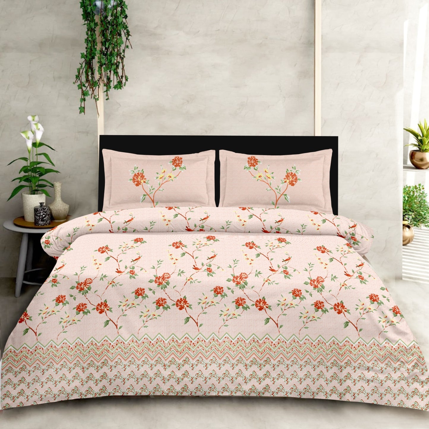 Floral King Size Cotton Bedsheet Set with Pillow Covers – 100% Soft Cotton