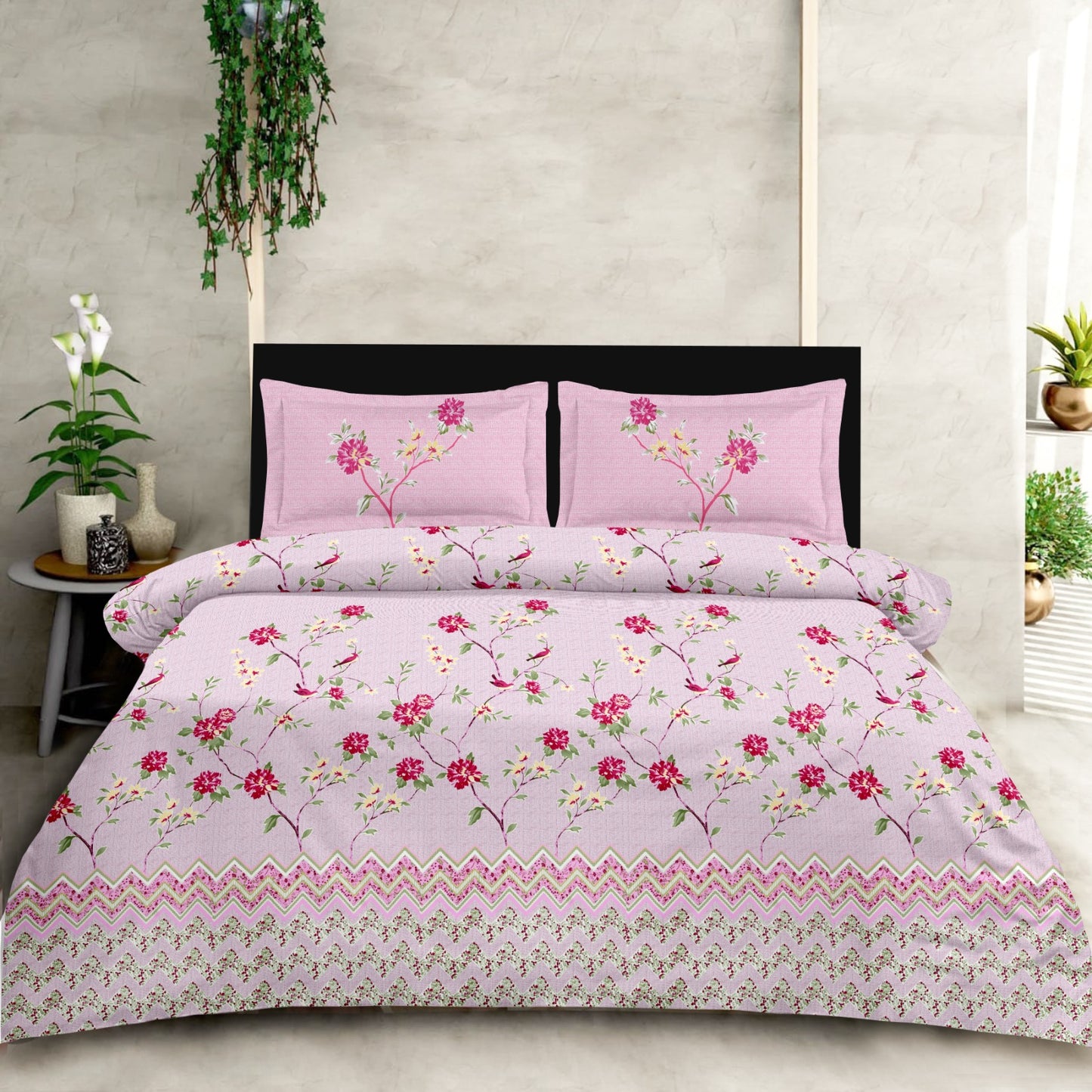 Floral King Size Cotton Bedsheet Set with Pillow Covers – 100% Soft Cotton
