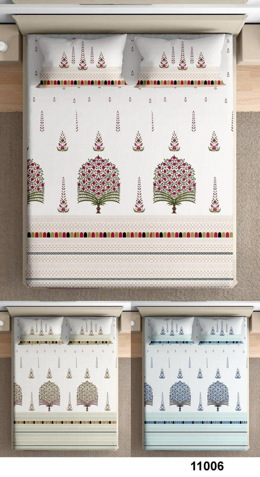 King Size 100% Cotton Designer Bedsheet Set – 160 TC | Soft & Breathable