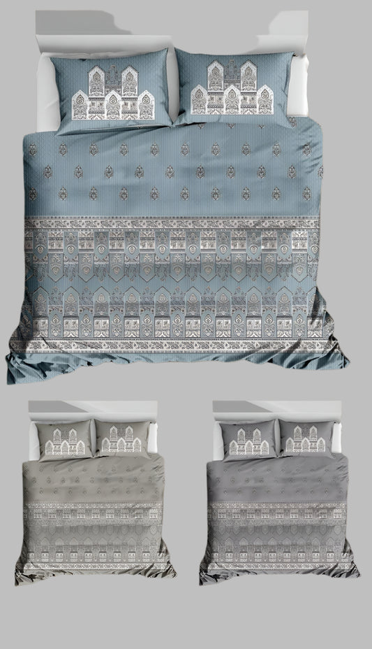 King Size Cotton Bedsheet with Elegant Architectural Motifs