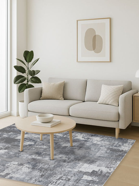 Grey Abstract Textured Carpet – Modern Distressed Rug for Living Room