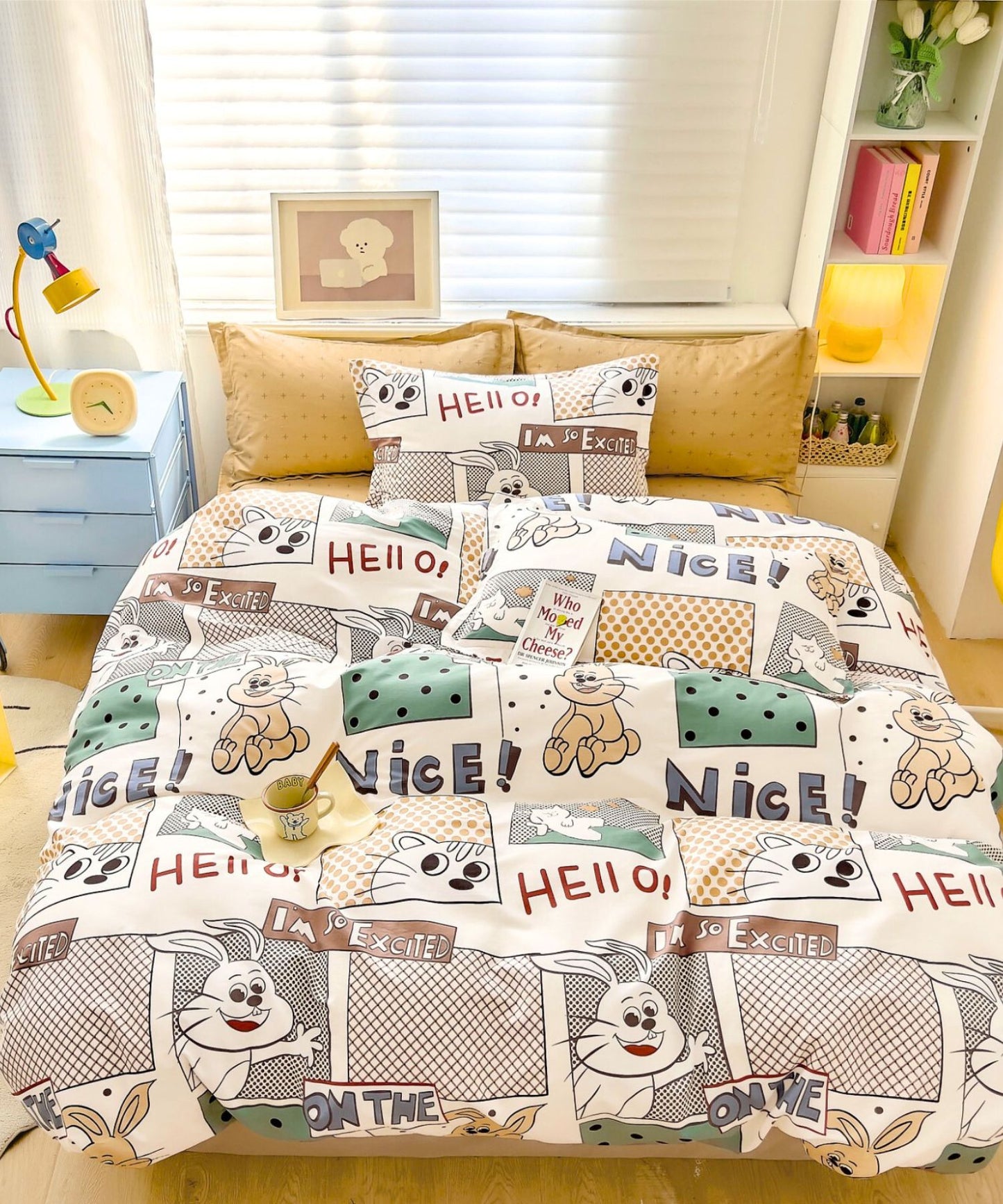 Animal Comic Theme Kids Cotton Bedsheet Set (White)