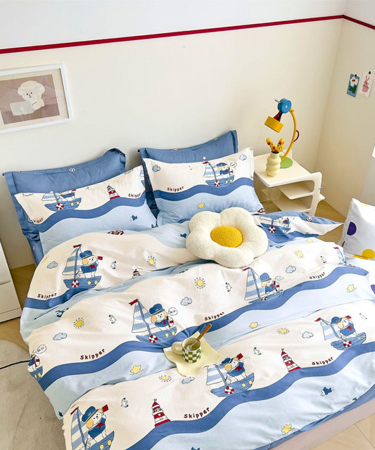 Adventure Pirate Kids Cotton Bedsheet Set (White)